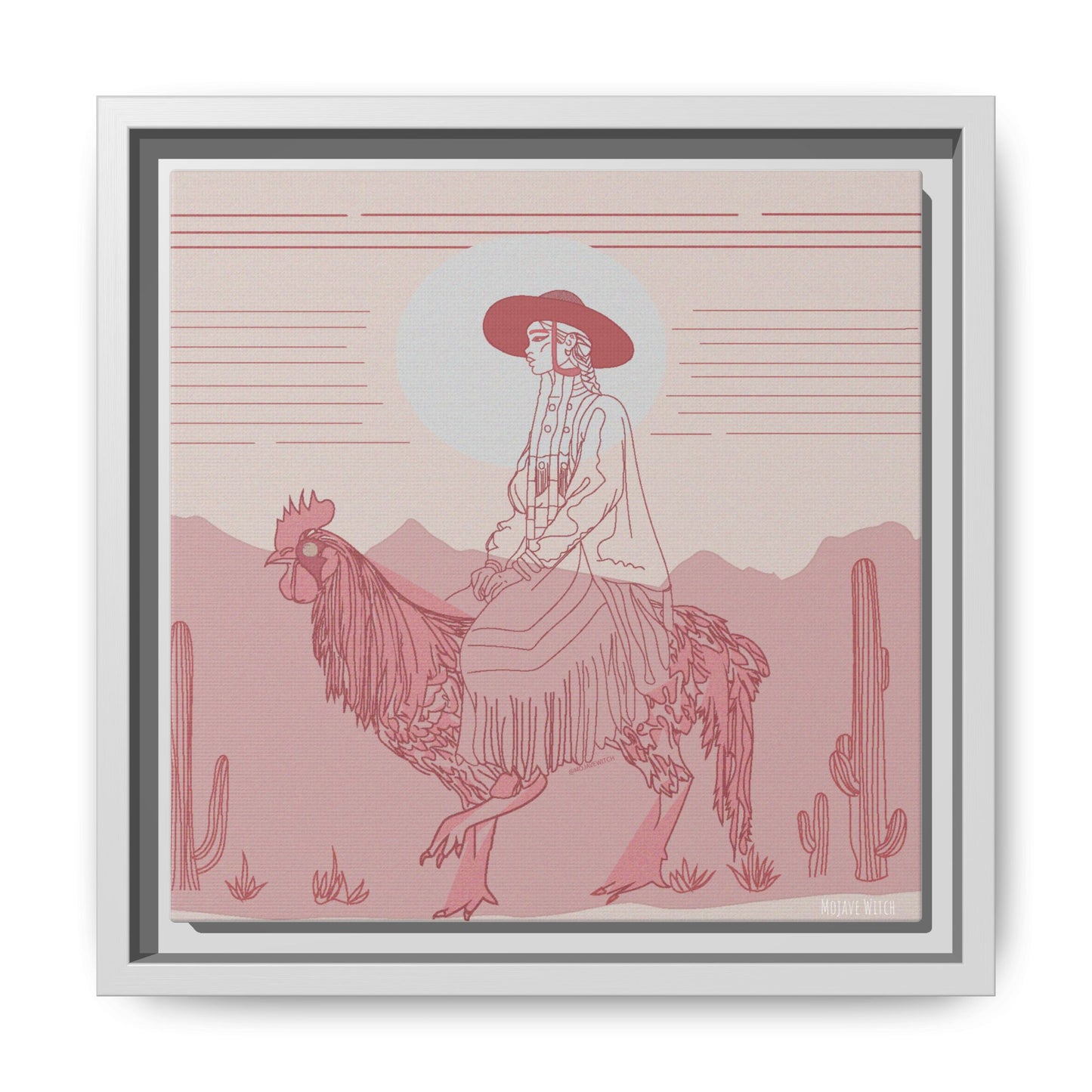 Cock Rider #2 Matte Canvas, Framed in White