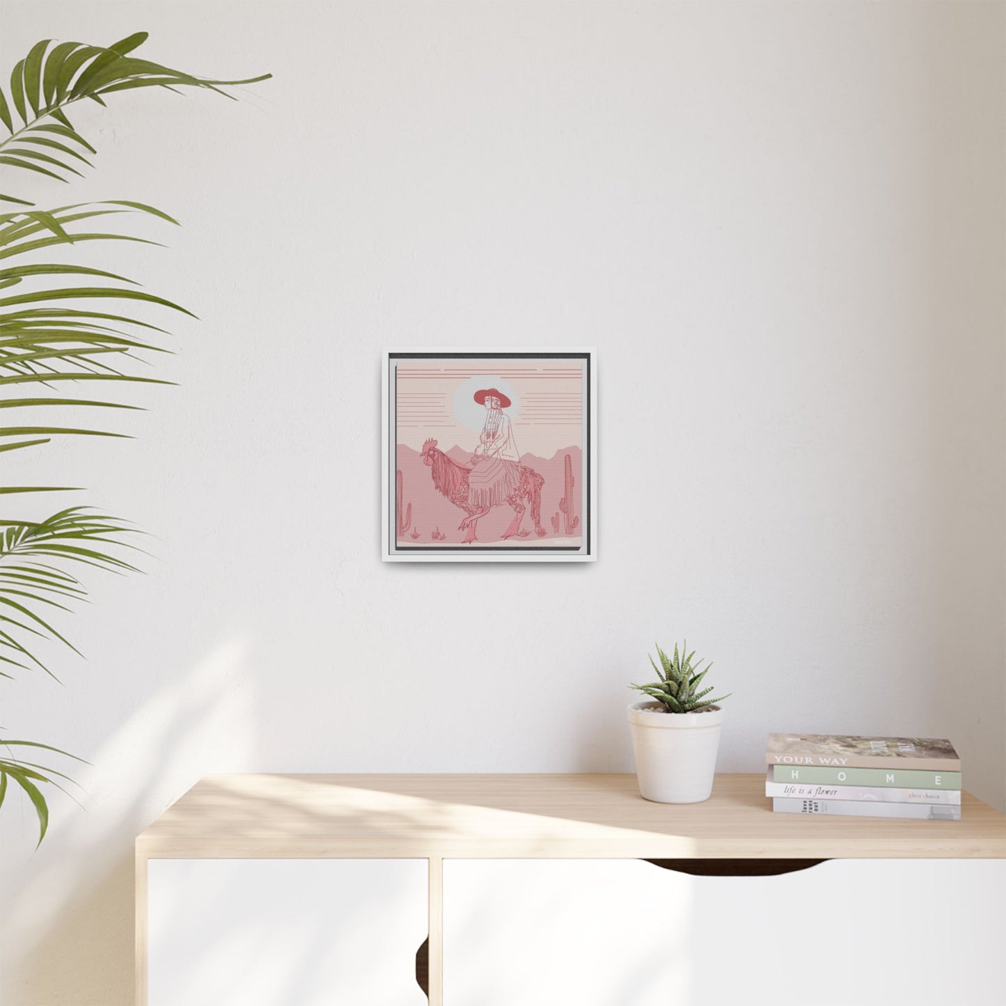 Cock Rider #2 Matte Canvas, Framed in White