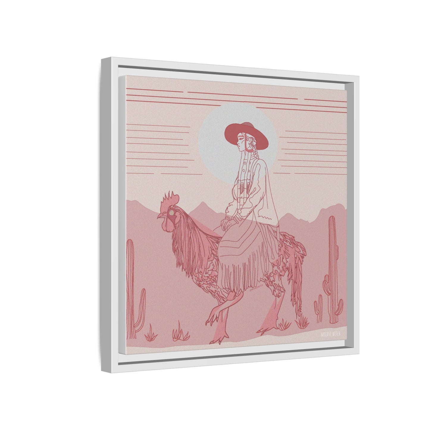 Cock Rider #2 Matte Canvas, Framed in White