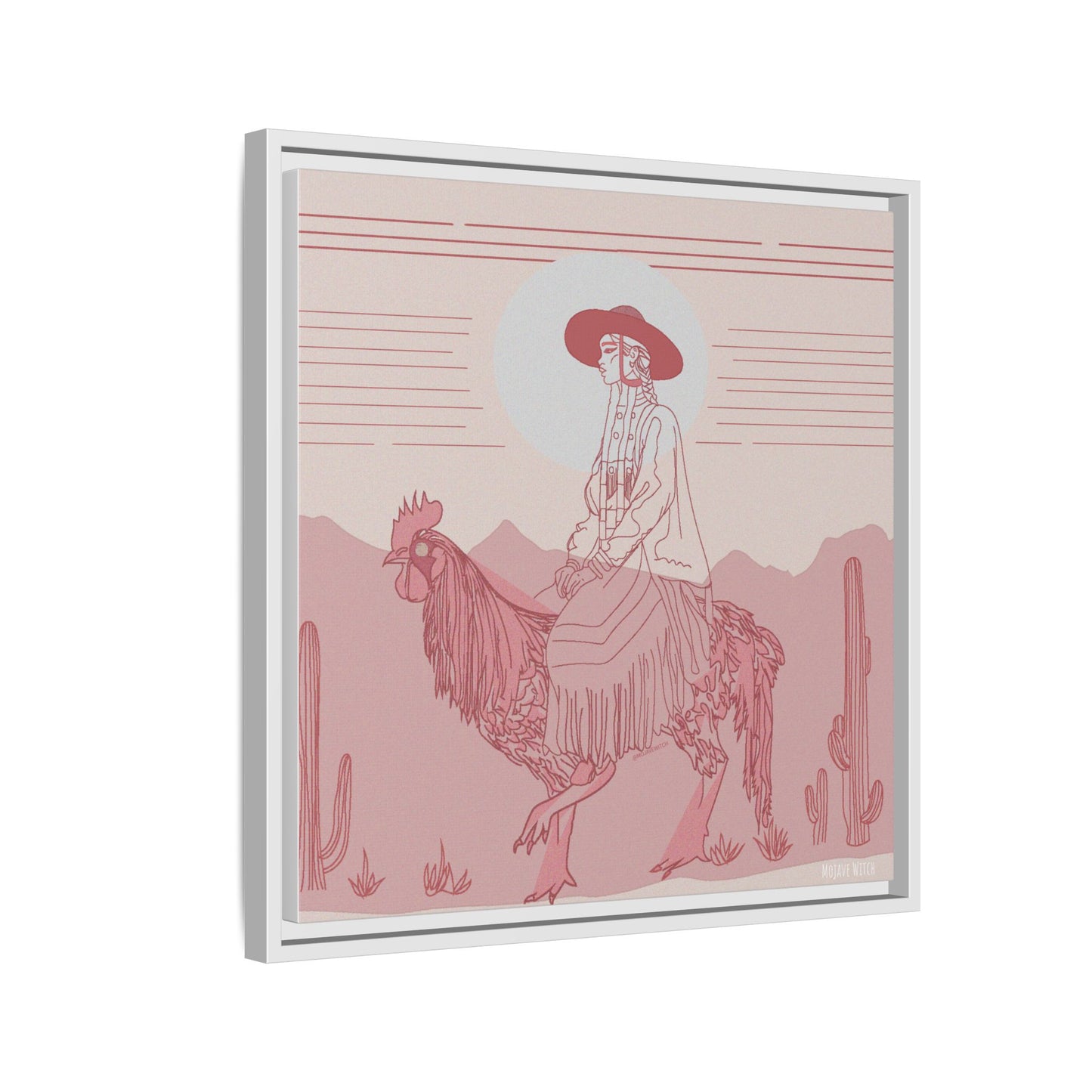 Cock Rider #2 Matte Canvas, Framed in White