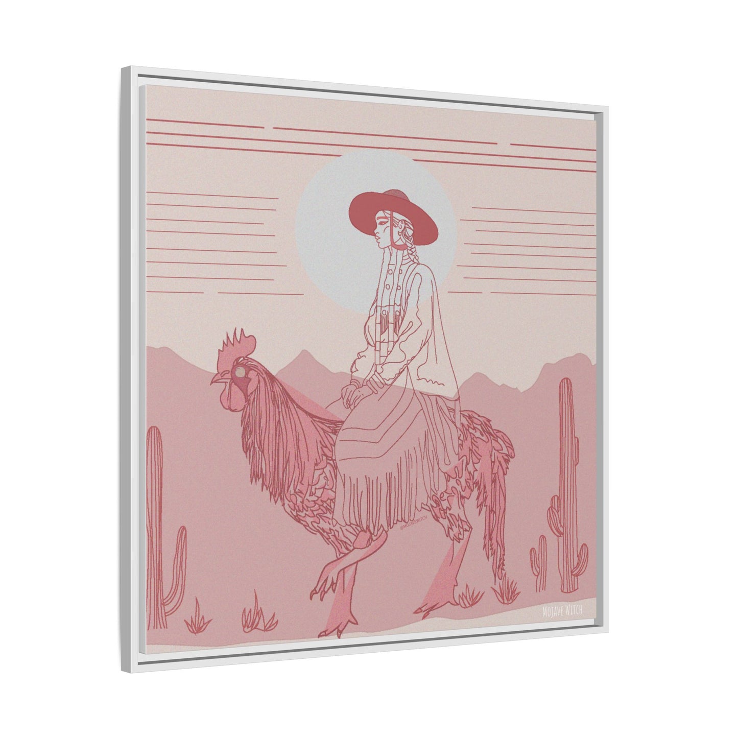 Cock Rider #2 Matte Canvas, Framed in White
