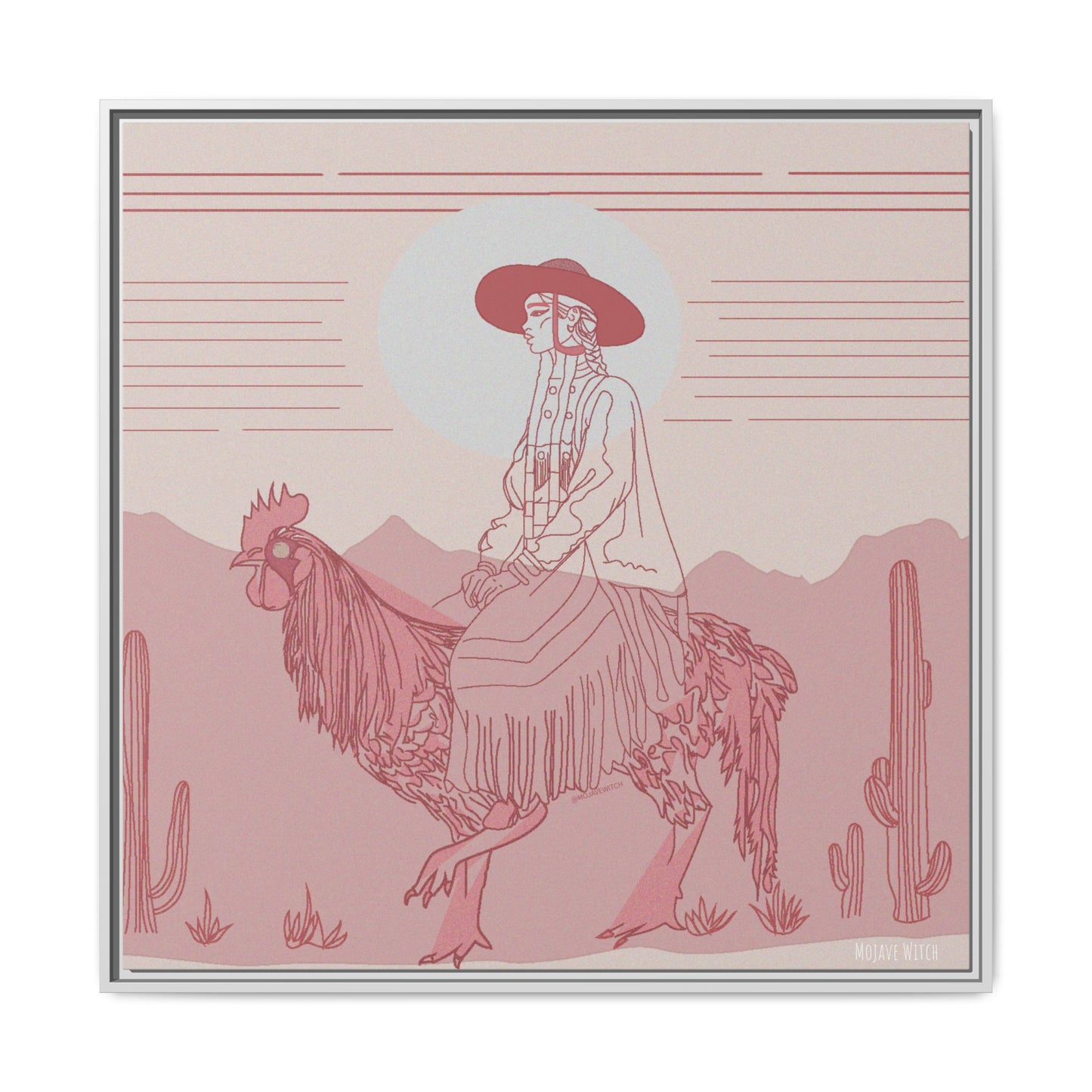 Cock Rider #2 Matte Canvas, Framed in White