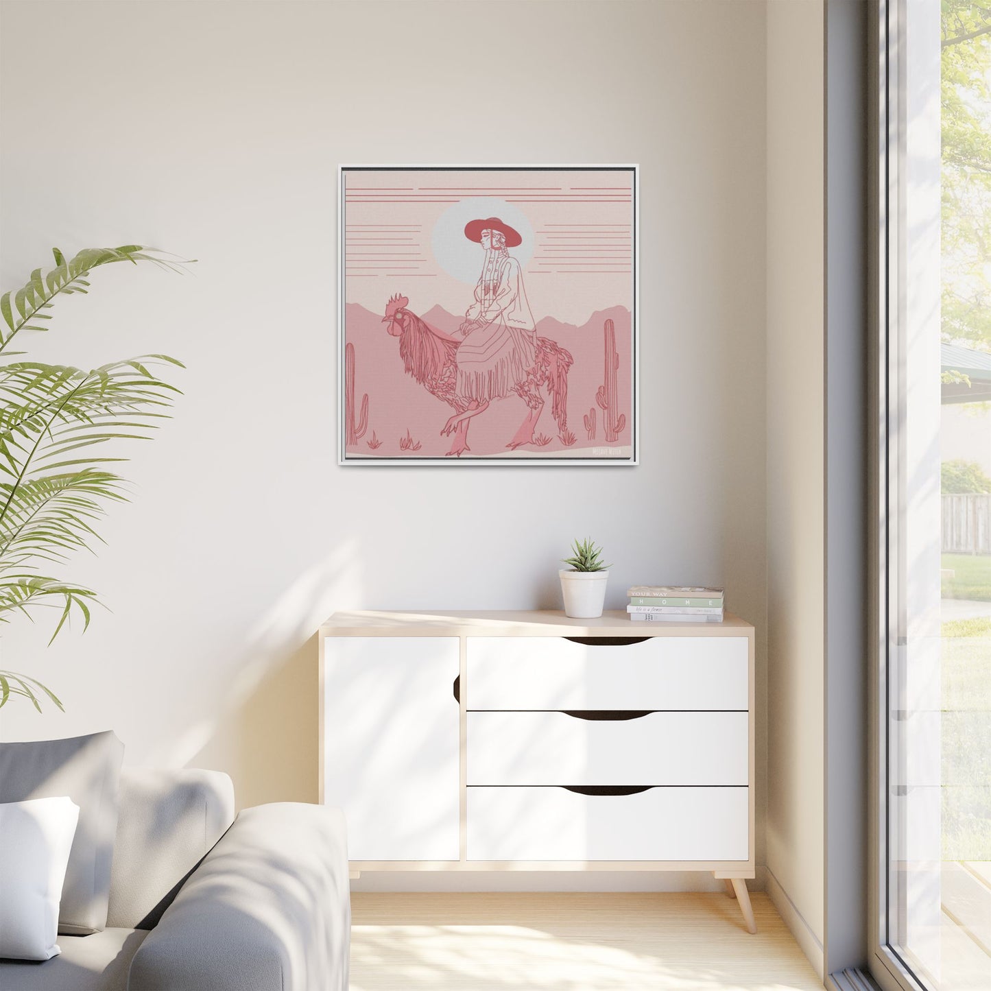Cock Rider #2 Matte Canvas, Framed in White