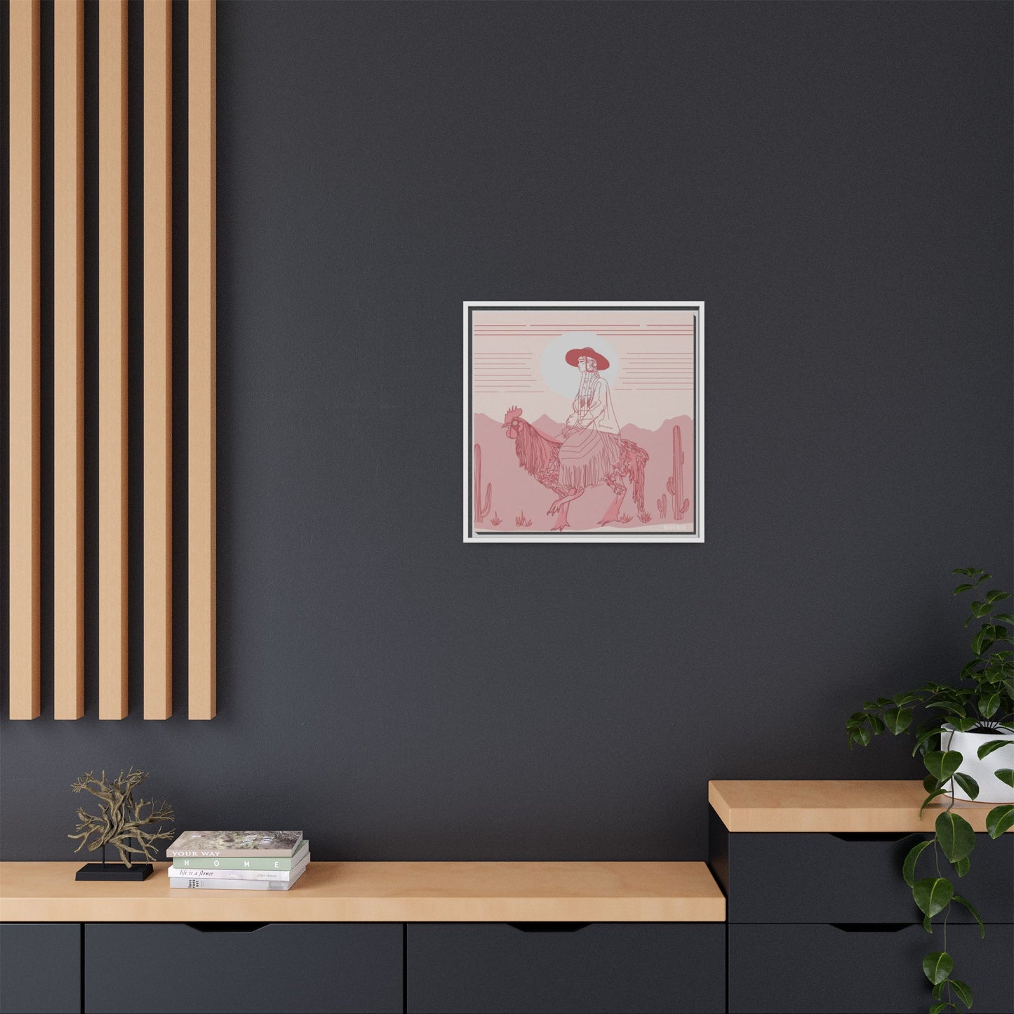 Cock Rider #2 Matte Canvas, Framed in White