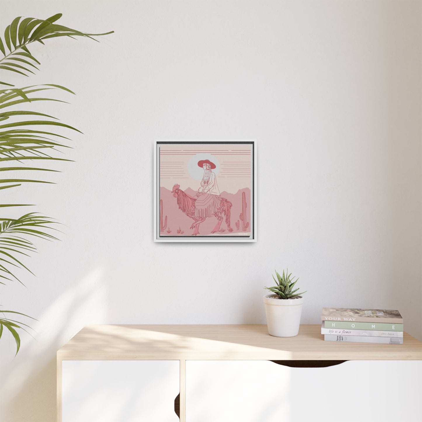 Cock Rider #2 Matte Canvas, Framed in White