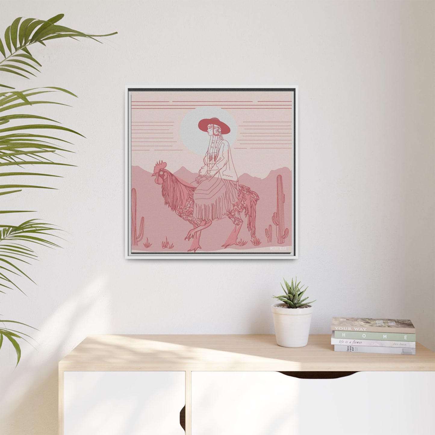 Cock Rider #2 Matte Canvas, Framed in White