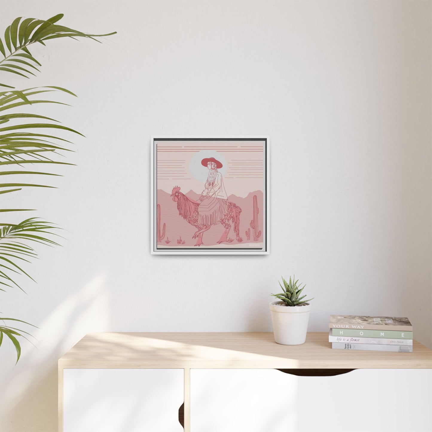 Cock Rider #2 Matte Canvas, Framed in White