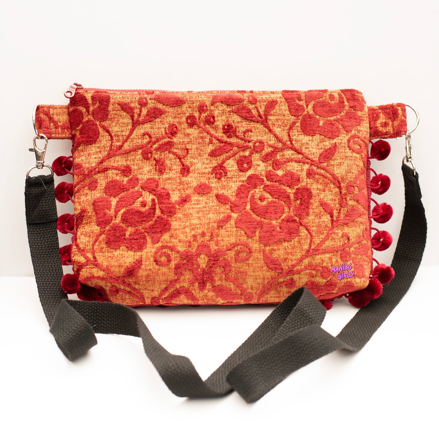 Red Vintage Flower Crossbody Clutch