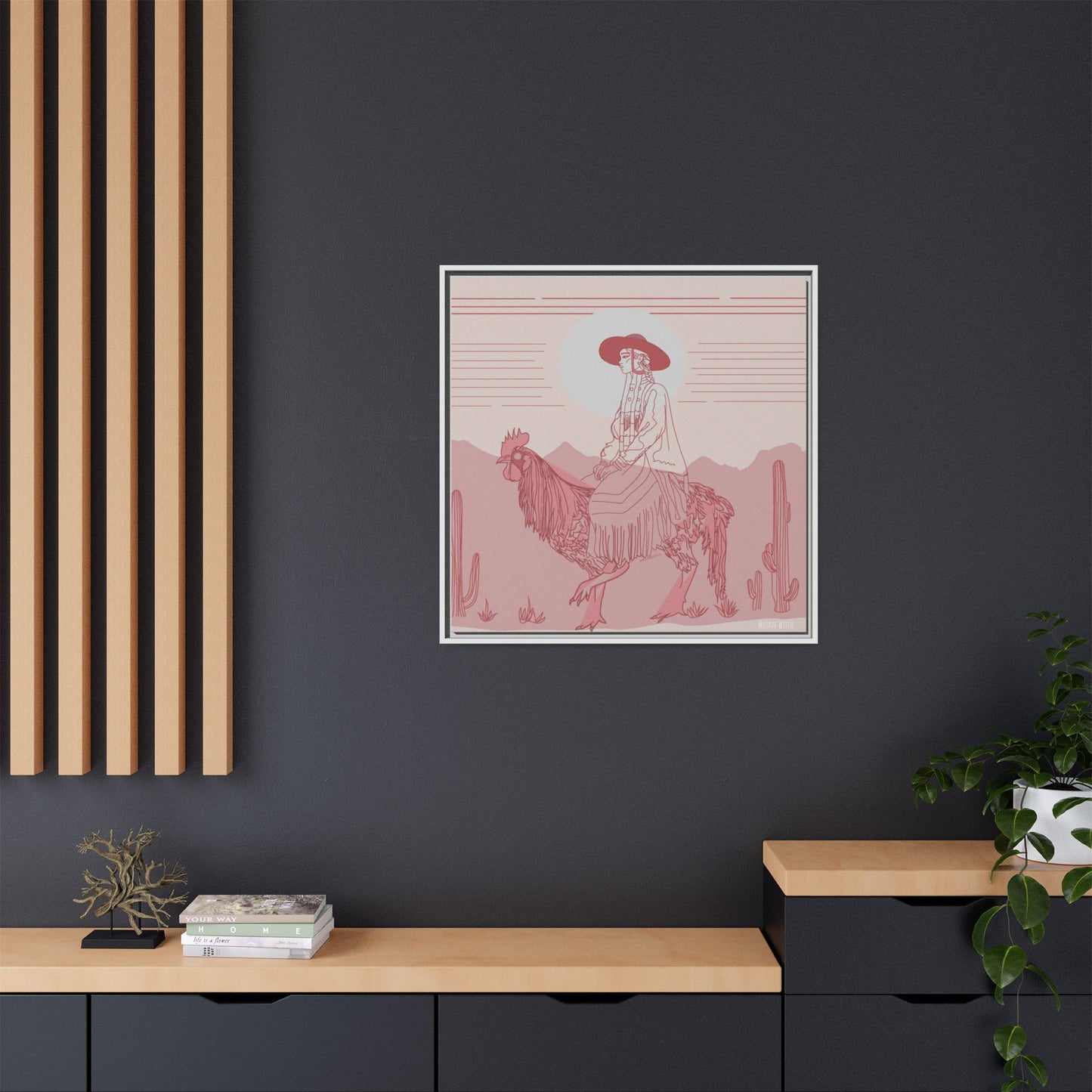 Cock Rider #2 Matte Canvas, Framed in White
