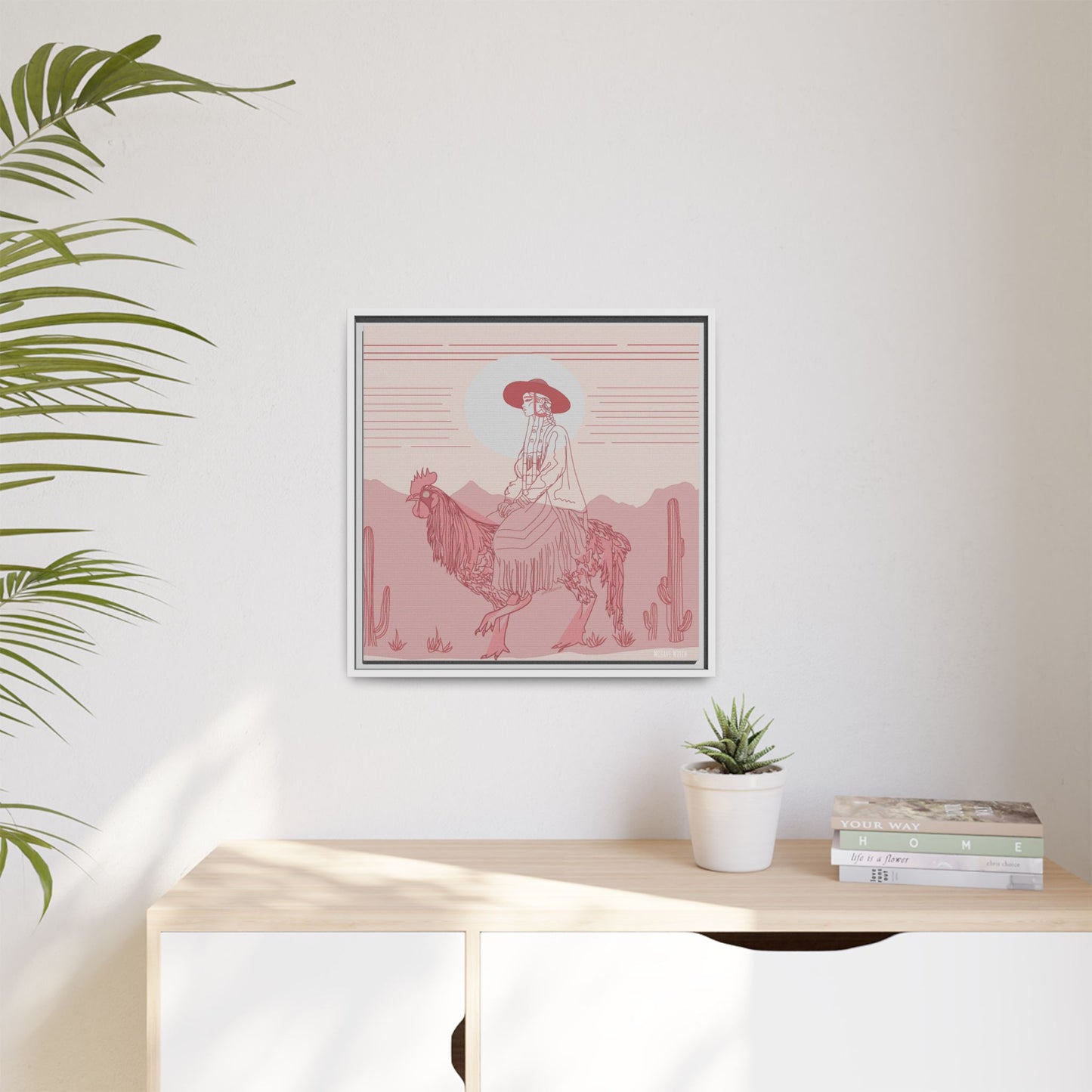 Cock Rider #2 Matte Canvas, Framed in White