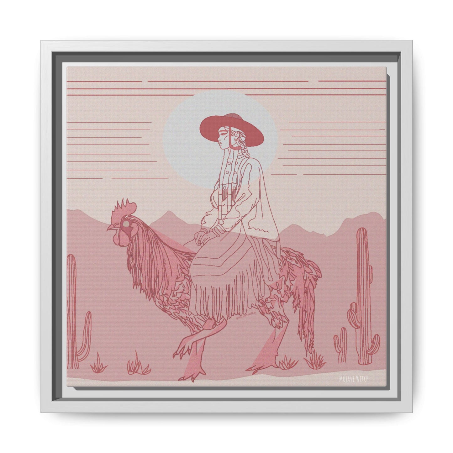Cock Rider #2 Matte Canvas, Framed in White
