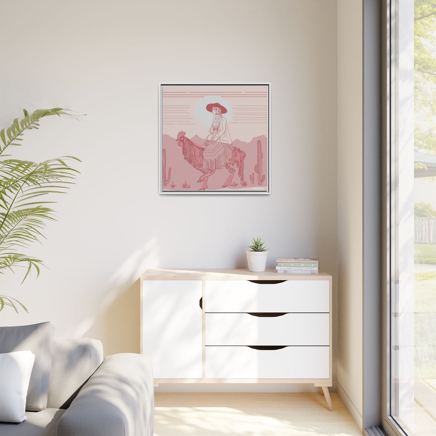 Cock Rider #2 Matte Canvas, Framed in White