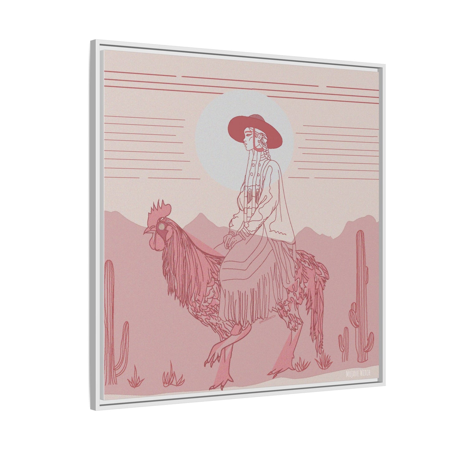Cock Rider #2 Matte Canvas, Framed in White