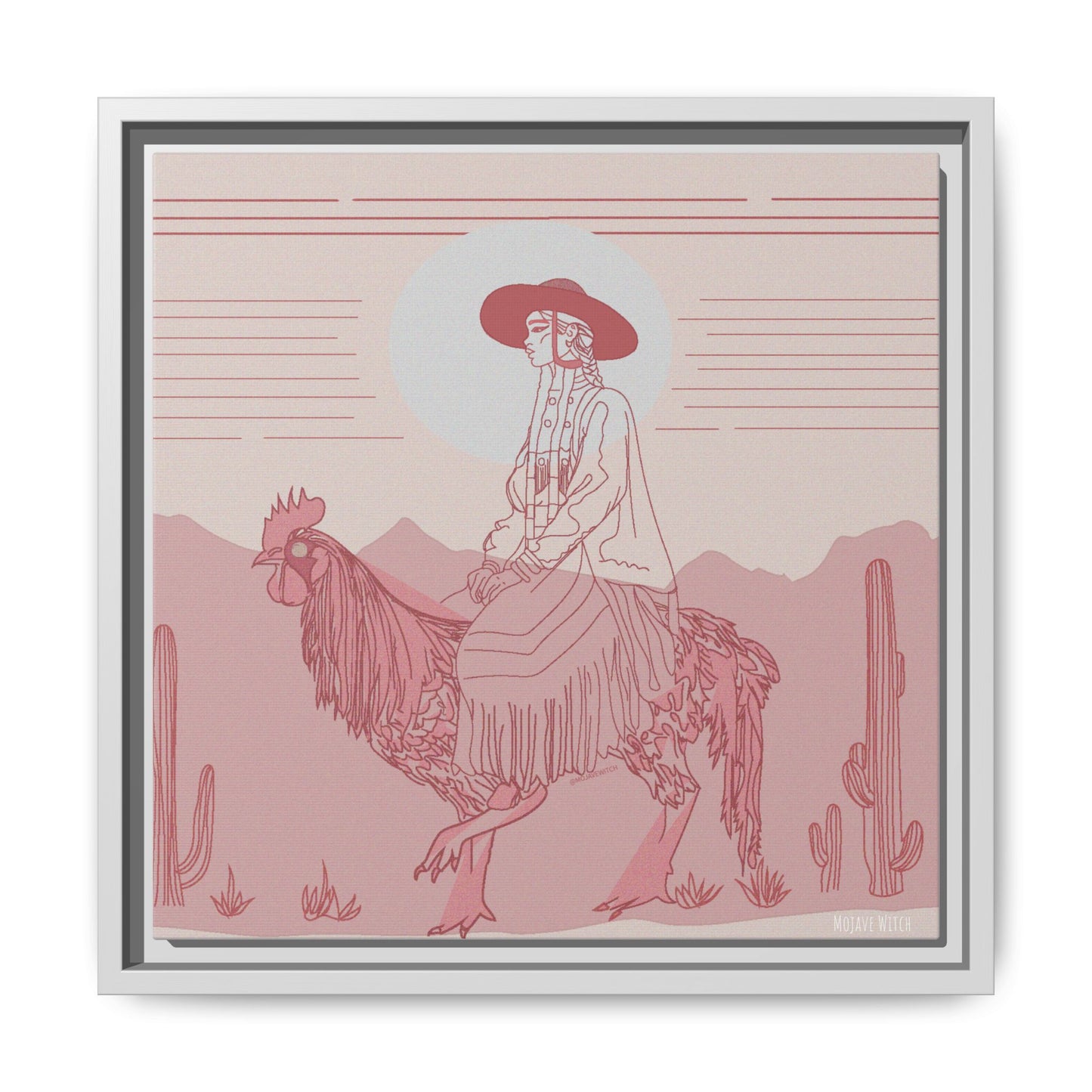 Cock Rider #2 Matte Canvas, Framed in White
