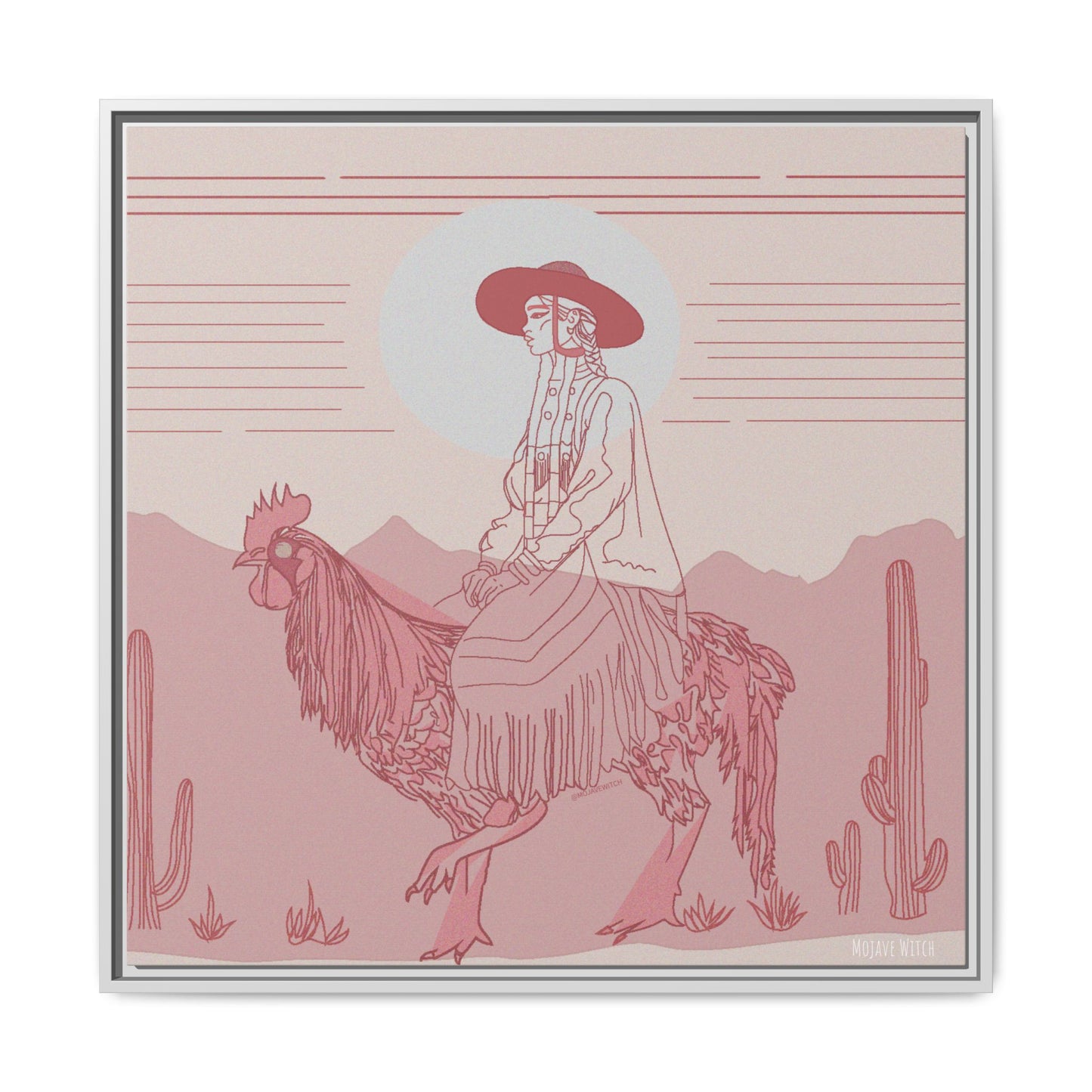 Cock Rider #2 Matte Canvas, Framed in White