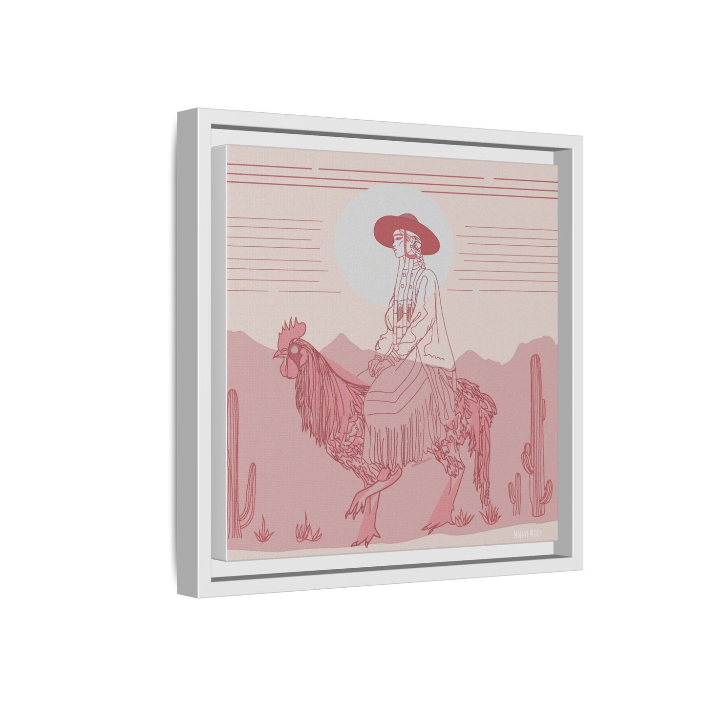 Cock Rider #2 Matte Canvas, Framed in White