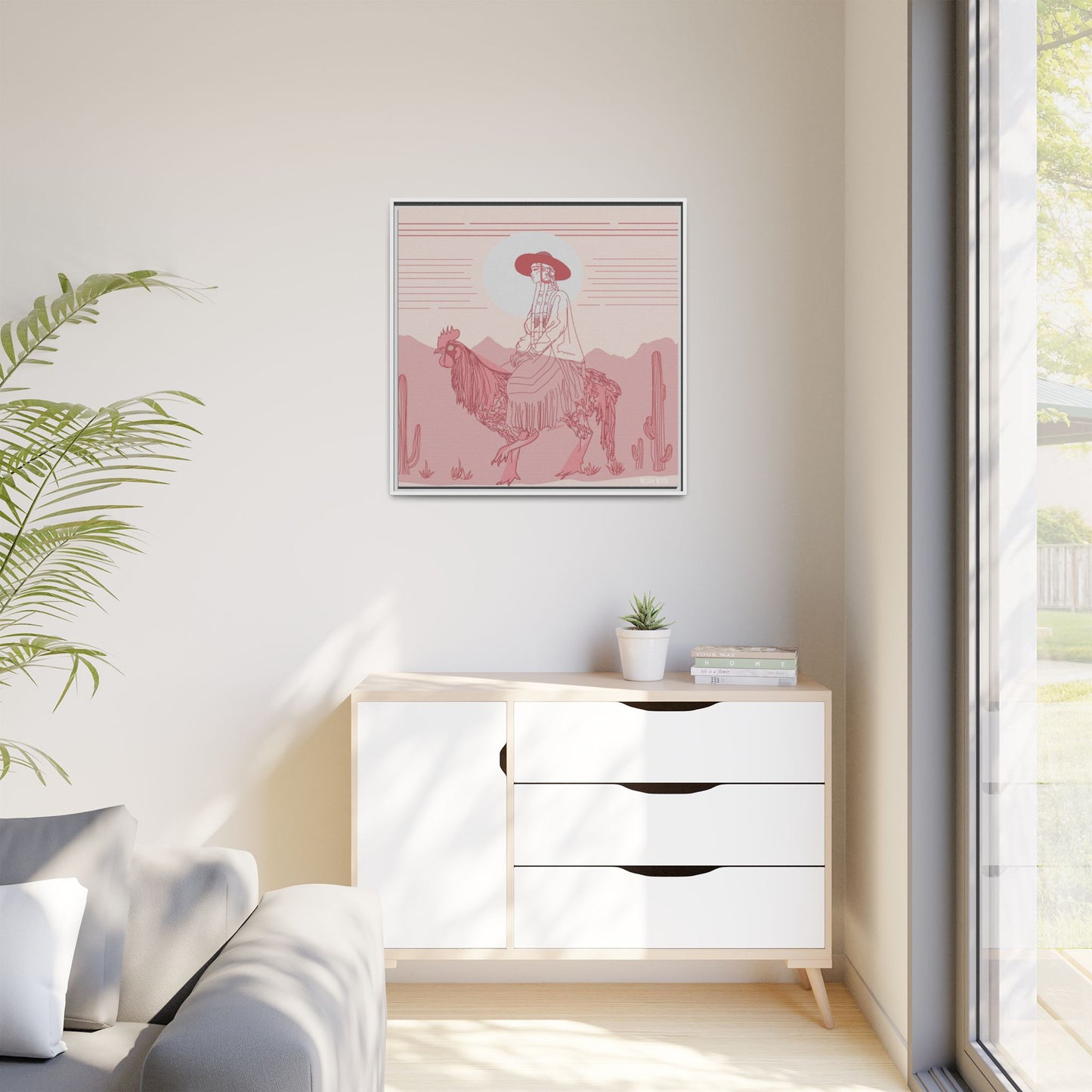 Cock Rider #2 Matte Canvas, Framed in White