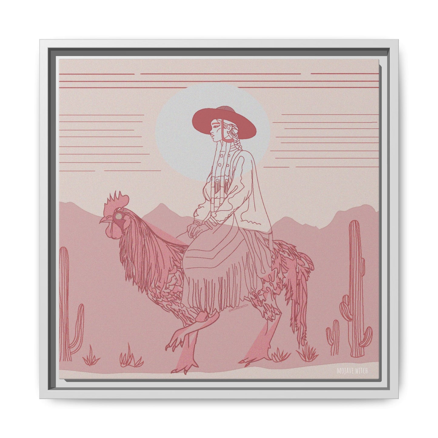 Cock Rider #2 Matte Canvas, Framed in White