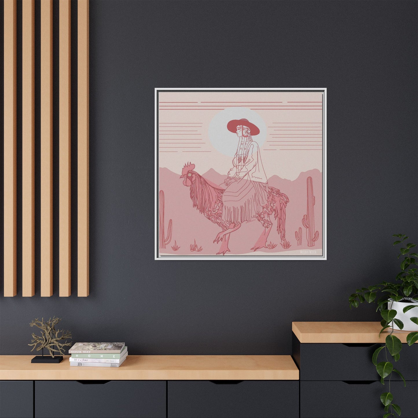 Cock Rider #2 Matte Canvas, Framed in White