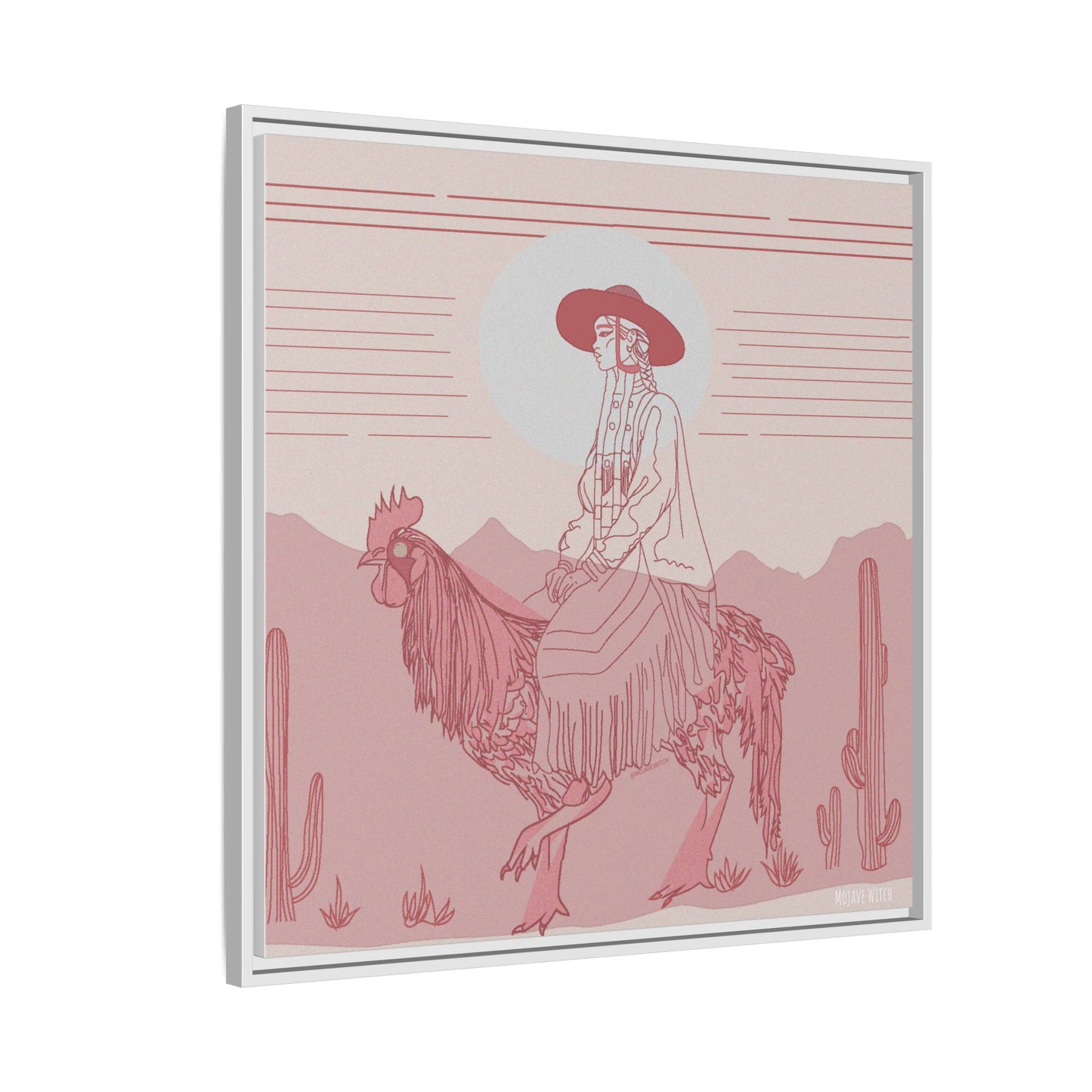 Cock Rider #2 Matte Canvas, Framed in White