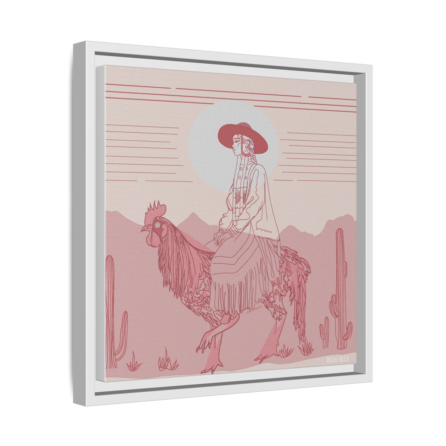 Cock Rider #2 Matte Canvas, Framed in White