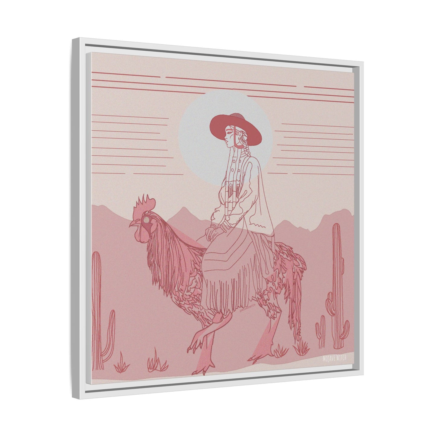 Cock Rider #2 Matte Canvas, Framed in White