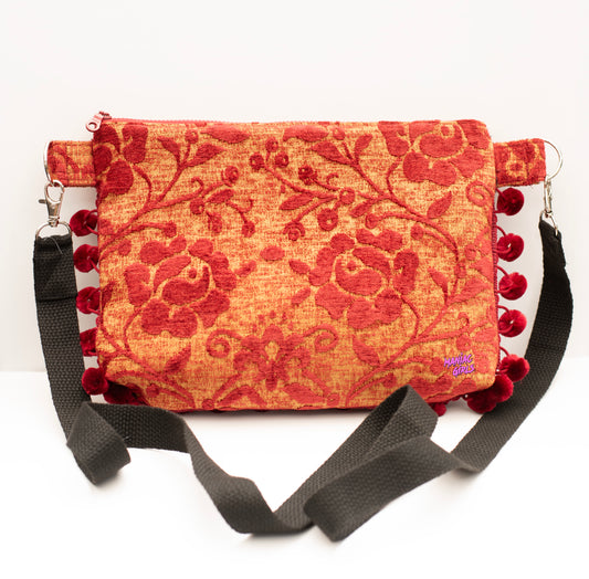 Red Vintage Flower Crossbody Clutch