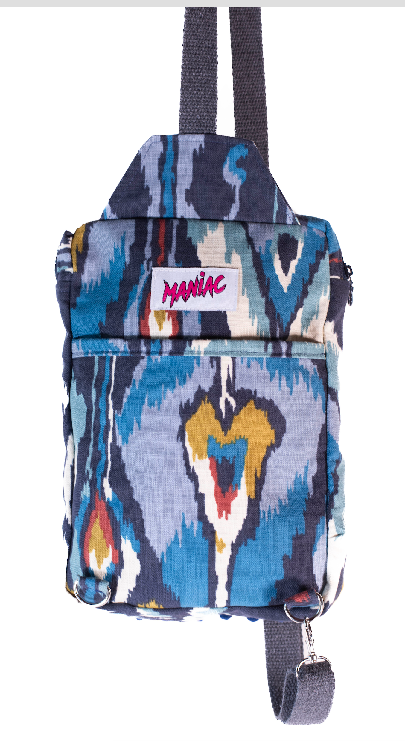 Bohemian Large Sling Bag in Blue w/ blue Pom Poms